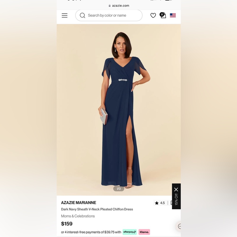 AZAZIE MARIANNE Dark Navy Sheath V-Neck Pleated Chiffon Dress